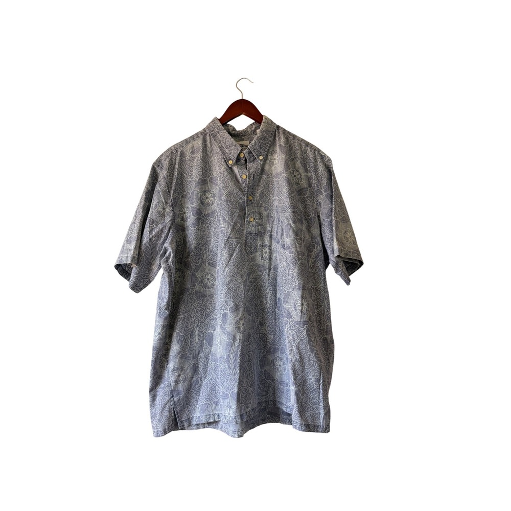 80s/90s Reyn Spooner Hawaiian Shirt XXL Blue Floral Batik Pullover Spooner Kloth